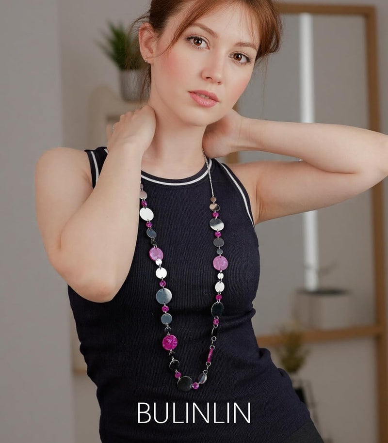 BULINLIN Layered Silver Long Necklace for Women Turquoise Stone Beaded Strand Sweater Chain Necklaces Fashion Costume Jewelry Gifts for Mom - Image 2